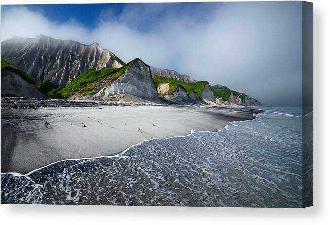 Sand Canvas Print featuring the photograph White Cliffs Of Iturup Island by Alexey Kharitonov