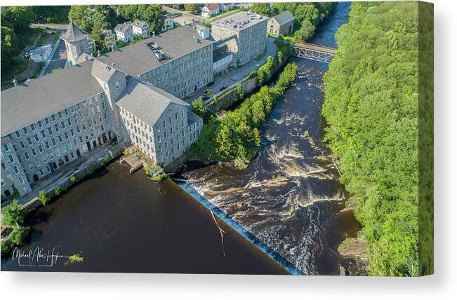 American Thread Company Canvas Print featuring the photograph Willimantic River and Mill #2 by Veterans Aerial Media LLC