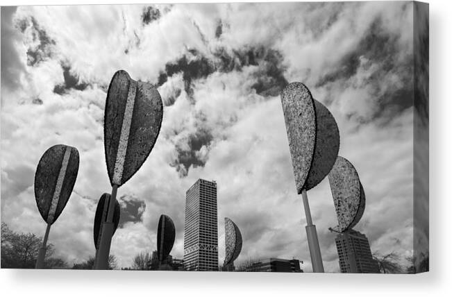 Milwaukee Wisconsin Downtown Skyline Clouds Cityscape City Urban Canvas Print featuring the photograph Wind Leaves by Josh Eral
