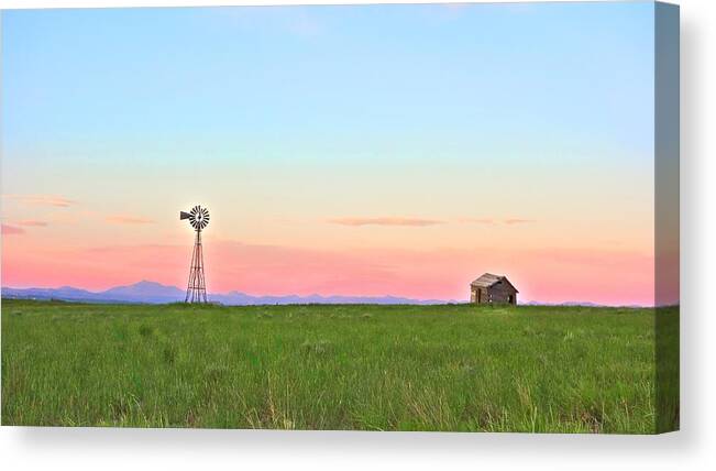 Windmill Canvas Print featuring the photograph Windmill Sunrise Douglas Wyoming I by Lanita Williams