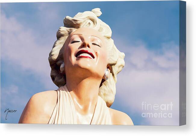 Actress Marilyn Monroe Canvas Print featuring the photograph 0243 Forever Marilyn Monroe Statue by Amyn Nasser Photographer - Neptune Images