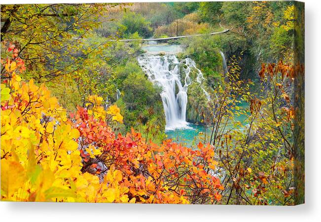 Landscape Canvas Print featuring the photograph Waterfall In Plitvice Lakes National #1 by Jan Wlodarczyk