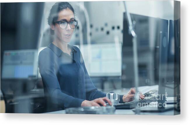 Factory Canvas Print featuring the photograph Industrial Engineer Using A Computer #11 by Gorodenkoff Productions/science Photo Library