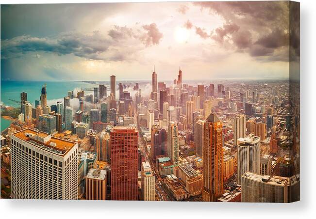 Landscape Canvas Print featuring the photograph Chicago, Illinois, Usa Aerial Downtown #13 by Sean Pavone