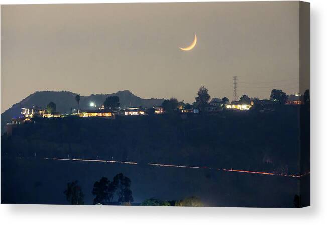 Night Canvas Print featuring the photograph Hollywood Hills And Valley At Night Near Hollywood Sign #2 by Alex Grichenko