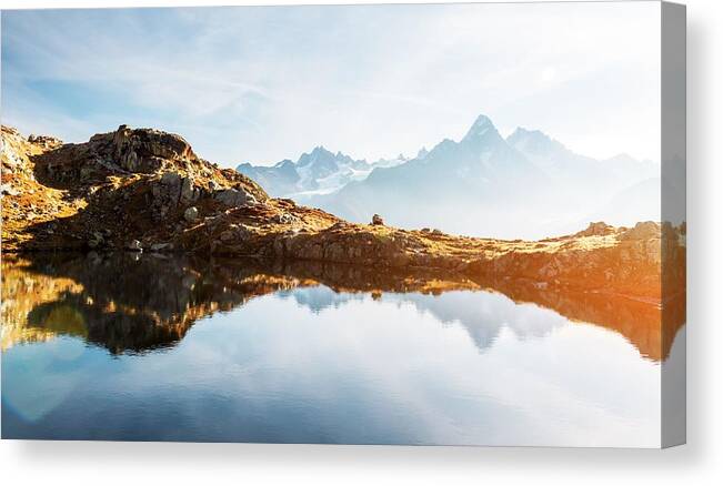 Landscape Canvas Print featuring the photograph Colourful Sunset On Chesery Lake Lac De #3 by Ivan Kmit