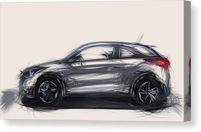 Hyundai Canvas Print featuring the digital art Hyundai i20 Coupe Draw #3 by CarsToon Concept
