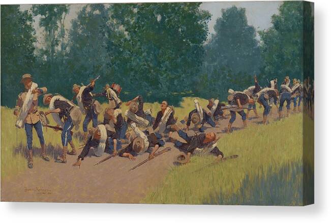 Figurative Canvas Print featuring the painting The Scream Of Shrapnel At San Juan Hill by Frederic Remington
