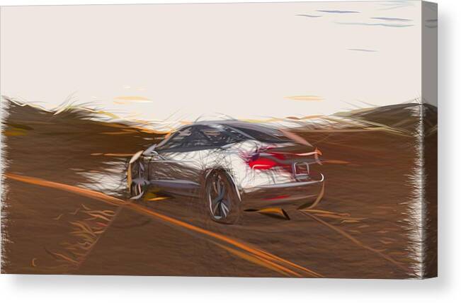 Tesla Canvas Print featuring the digital art Tesla Model 3 Prototype Draw #6 by CarsToon Concept