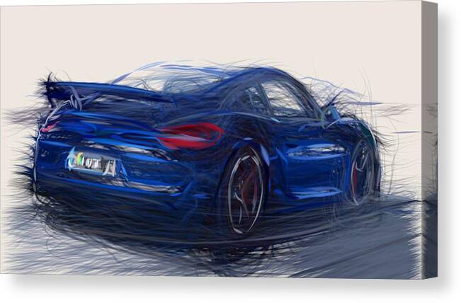 Porsche Canvas Print featuring the digital art Porsche Cayman GT4 Fantastic Drawing by CarsToon Concept