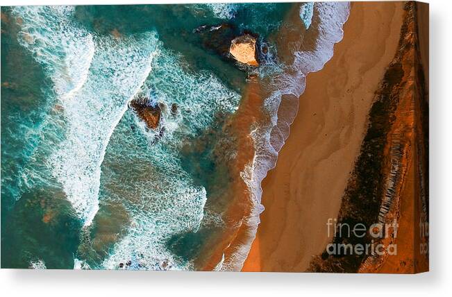 Cliff Canvas Print featuring the photograph Aerial View Of Twelve Apostles At Dawn by Pisaphotography