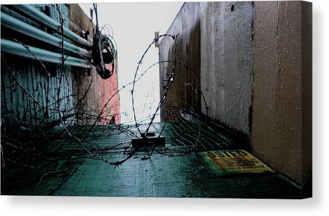 Seattle Canvas Print featuring the photograph Barbed Wire City Scene by Cathy Anderson