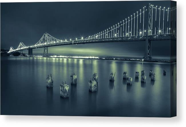 Tranquility Canvas Print featuring the photograph Bay Bridge From The Piers by Gautam Dogra