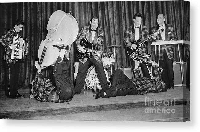 Rock Music Canvas Print featuring the photograph Bill Haley & His Comets At A Rehearsal by Bettmann