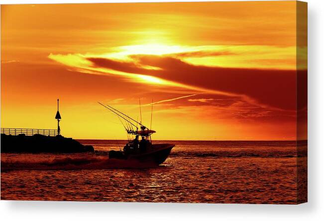 Jupiter Canvas Print featuring the photograph Boat Headed Out of Jupiter Inlet by Steve DaPonte