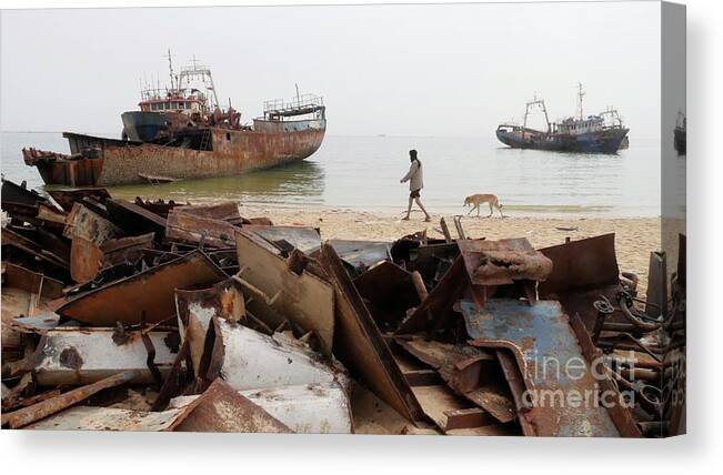 Boat Canvas Print featuring the photograph Boat Scrapyard by Thierry Berrod, Mona Lisa Production/science Photo Library