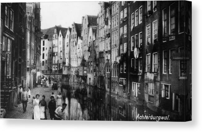 Pedestrian Canvas Print featuring the photograph Canalside Houses by Hulton Archive