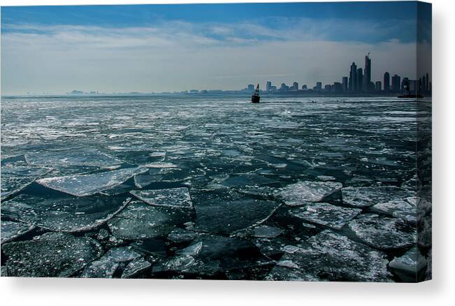 Chicago Canvas Print featuring the photograph Chicago in winter by Stuart Manning