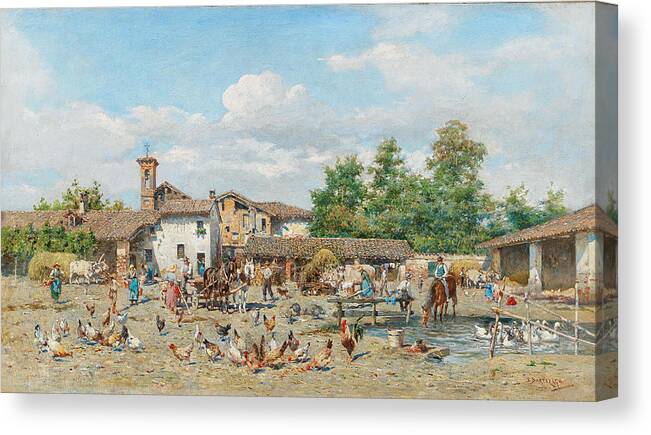 Enrico Bartezago Canvas Print featuring the painting Colourful Village Life by Enrico Bartezago