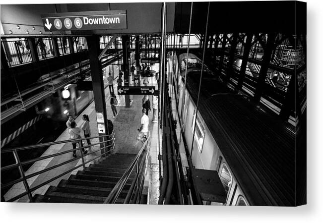 Subway Canvas Print featuring the photograph Downtown Platform, Lexington Ave Line at 14th St-Union Square St by Steve Ember