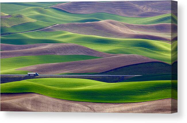 Palouse Canvas Print featuring the photograph Driving In The Wheat Field At Palouse by Danny Gao
