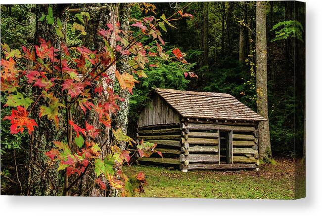 Tipton Place Canvas Print featuring the photograph Fall at the Woodshed, Tipton Place by Marcy Wielfaert
