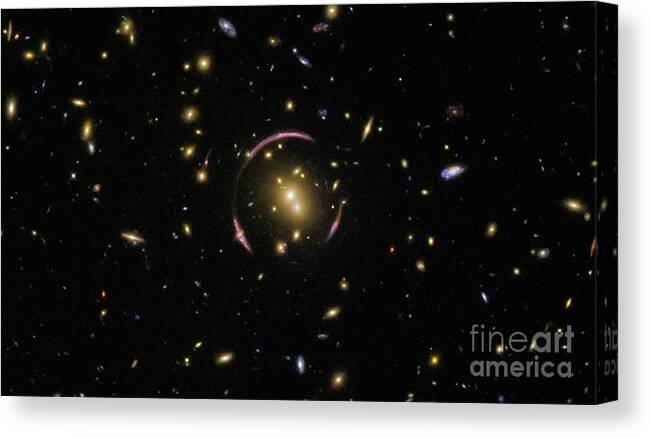 Sdss J0146-0929 Canvas Print featuring the photograph Galaxy Cluster And Einstein Ring by Esa/hubble/nasa/science Photo Library
