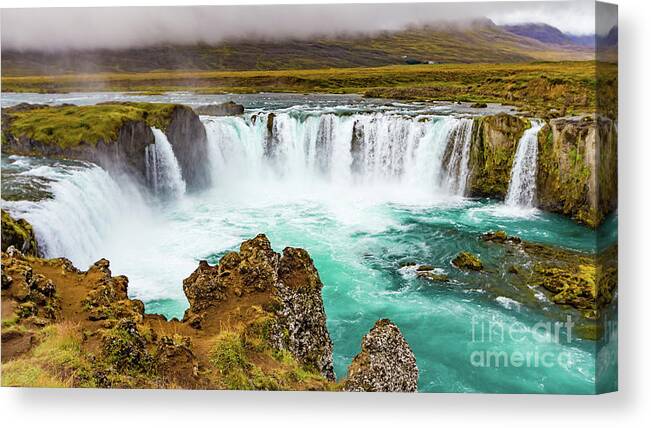 Waterfall Canvas Print featuring the photograph Godafoss waterfall, Iceland by Lyl Dil Creations