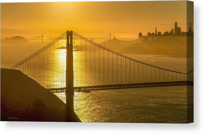 Golden Gate Bridge Sunrise Canvas Print featuring the photograph Golden Gate Bridge Sunrise by Annie Zhang