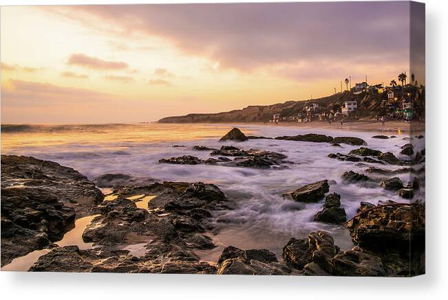 Local Snaps Photography Canvas Print featuring the photograph Golden Sunset on Seaside Community by Local Snaps Photography