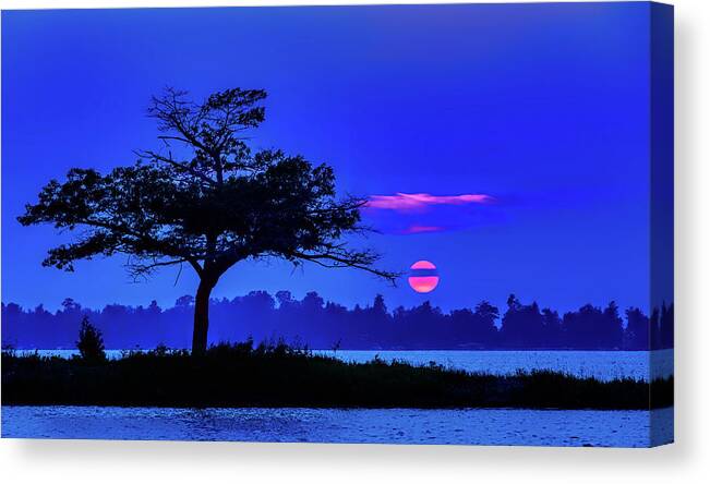 Cherry Red Sunset Canvas Print featuring the photograph Higgins Lake Cherry Red Sunset by Joe Holley
