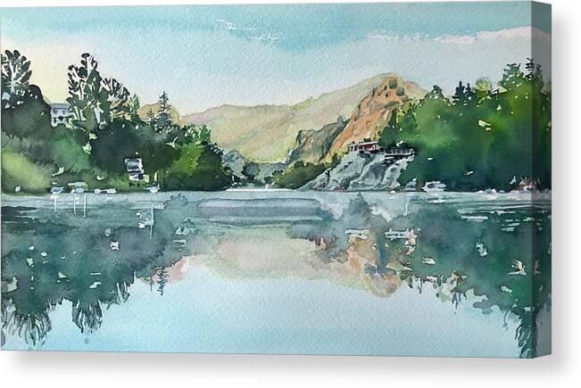 Watercolor Canvas Print featuring the painting Lake Vista - Frosty Morning by Luisa Millicent