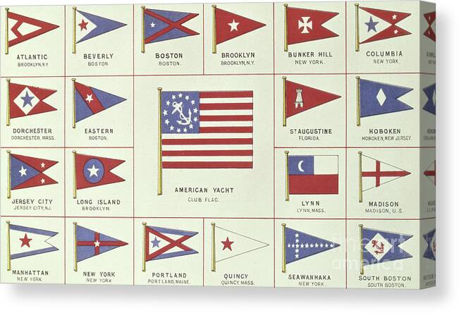 American Canvas Print featuring the drawing List of American Yacht Club Flags, from Lloyds Register of Shipping, 1881 by English School