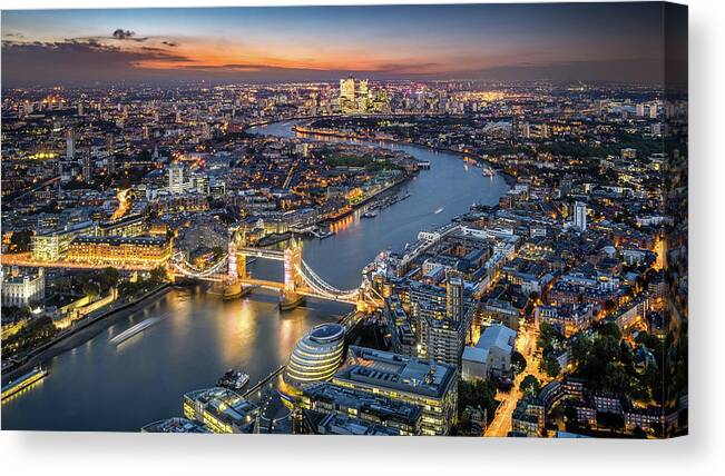 Downtown District Canvas Print featuring the photograph London Skyline With Tower Bridge At by Tangman Photography