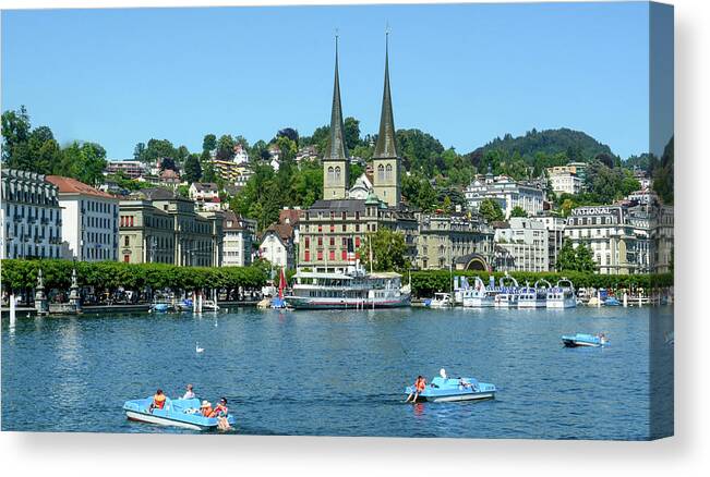 Twin Spires Canvas Print featuring the photograph Lucerne, Switzerland by Marcy Wielfaert