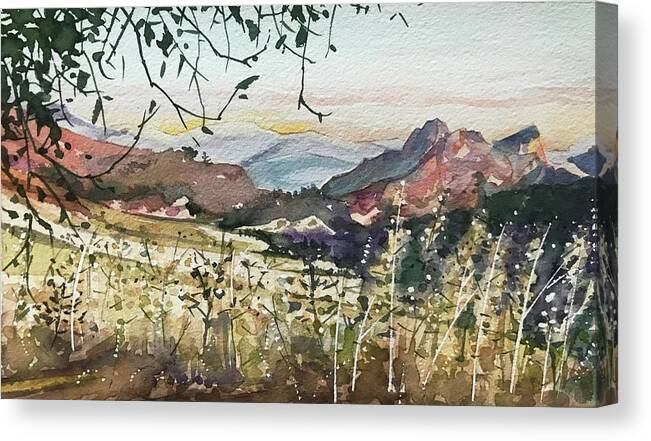 Malibou Lake Canvas Print featuring the painting Malibu Creek Dusk by Luisa Millicent