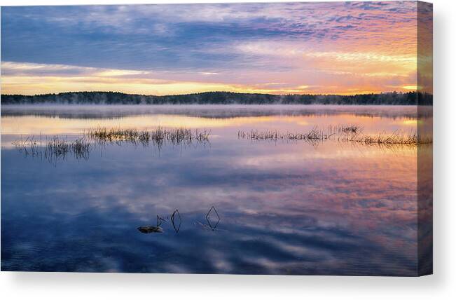 Massabesic Lake N H Canvas Print featuring the photograph Massabesic Lake, Morning Mist by Michael Hubley