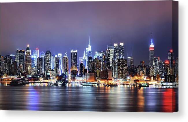 Outdoors Canvas Print featuring the photograph Midtown Manhattan At Night From New by Andrew C Mace