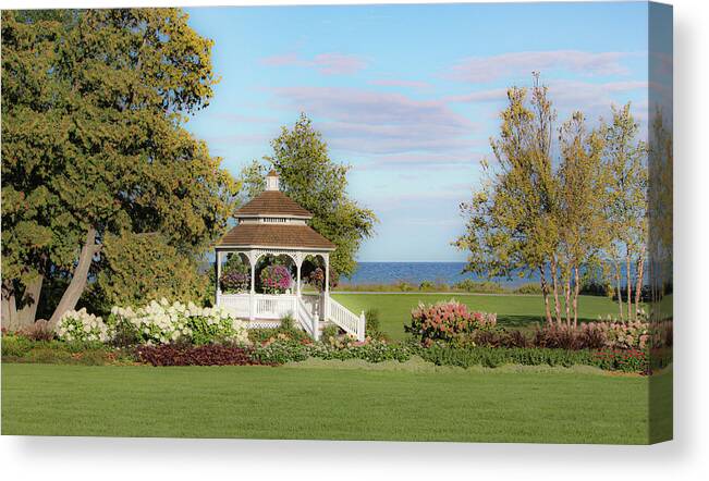 Mission Point Canvas Print featuring the photograph Mission Point Gazebo by Diane Lindon Coy