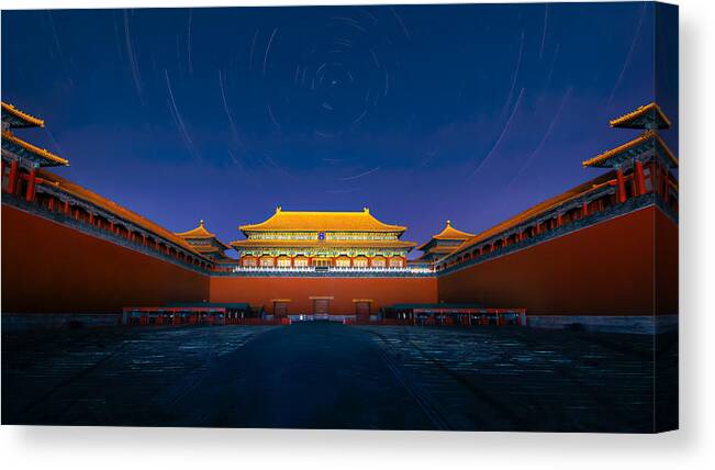 Gate Canvas Print featuring the photograph Night View Of The Meridian Gate Of Forbidden City by Hua Zhu