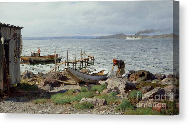 Hans Gude Canvas Print featuring the painting No title, 1894 by O Vaering by Hans Gude
