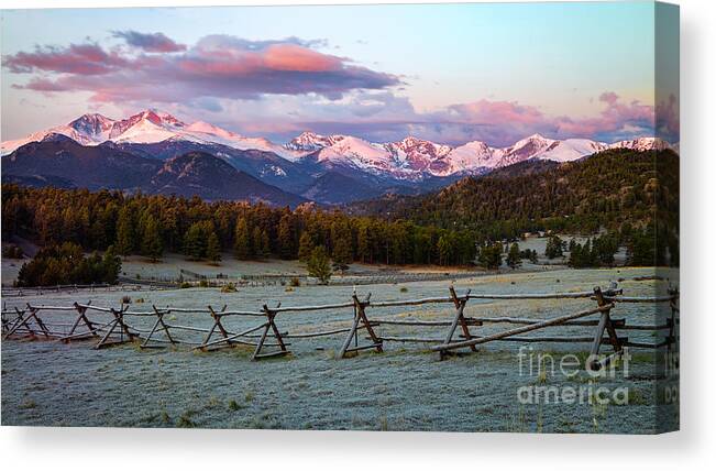 Longs Peak Canvas Print featuring the photograph Panorama View of Longs Peak and Mountain Range from Estes Park by Ronda Kimbrow