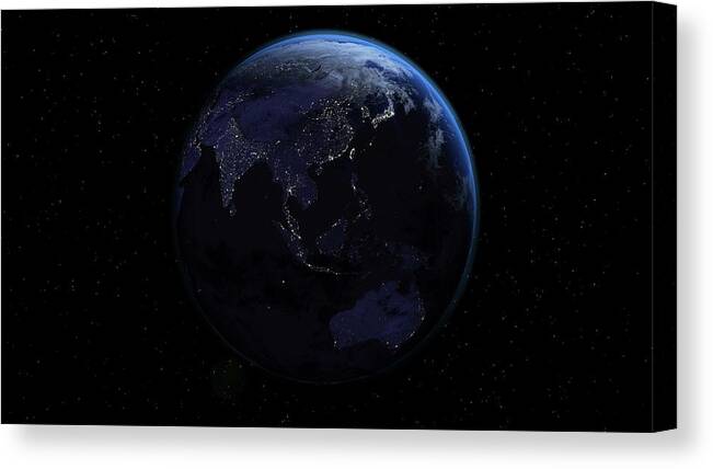 Globe Canvas Print featuring the photograph Planet Earth Showing Oceania In Night by Leonello Calvetti