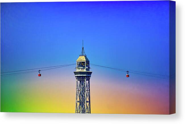 Port Cable Car Canvas Print featuring the photograph Port Cable Car in Barcelona by Darryl Brooks