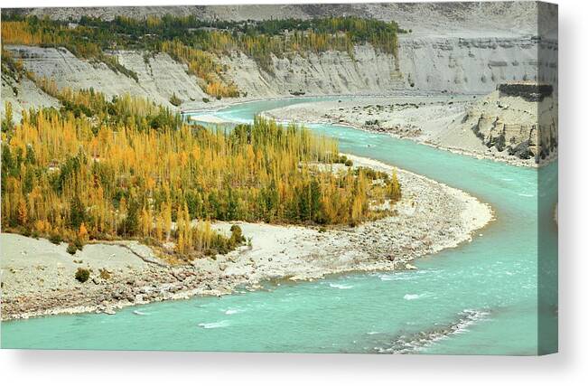 Gilgit Canvas Print featuring the photograph River Indus by Amir Mukhtar