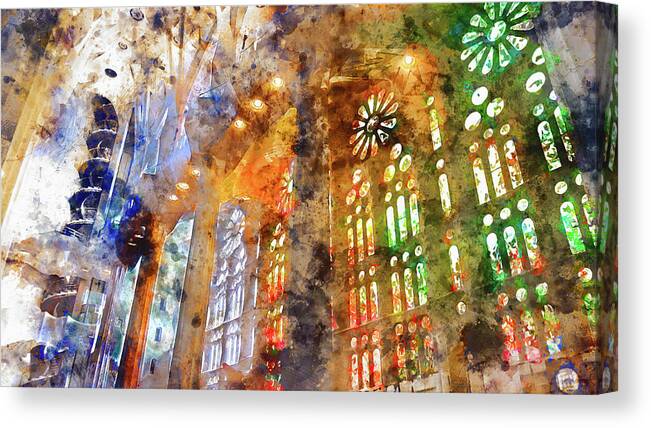 Sagrada Familia Canvas Print featuring the painting Sagrada Familia - 26 by AM FineArtPrints