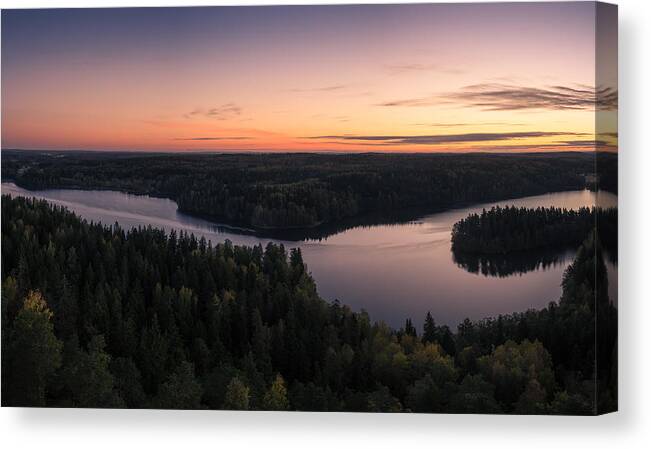 Landscape Canvas Print featuring the photograph Scenic Landscape With Before Sunrise by Jani Riekkinen
