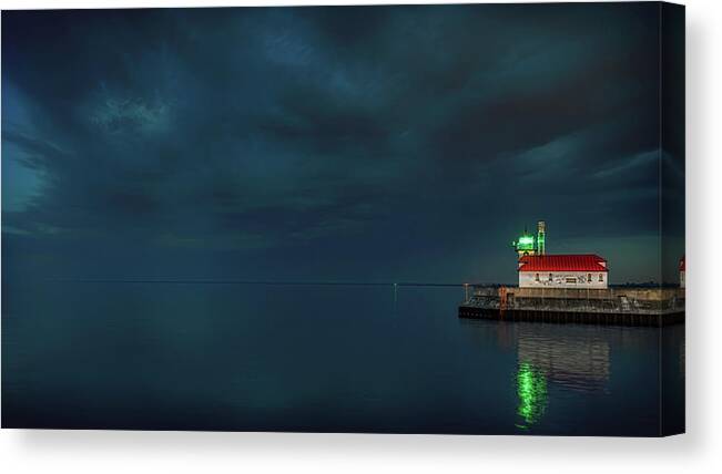 Lighthouse Canvas Print featuring the photograph Serene Twilight by Susan Rissi Tregoning