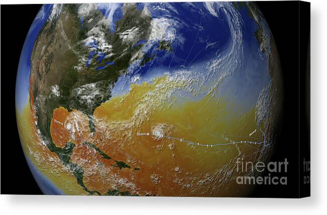 Climatological Canvas Print featuring the photograph Simulation Of 2005 Atlantic Hurricane Season by Nasa's Goddard Space Flight Center/nasa Center For Climate Simulation/science Photo Library