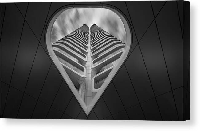 Jean Marc Aloy Fine Art Grand Tower Frankfurt Canvas Print featuring the photograph Sky Rider by Jean-marc Aloy